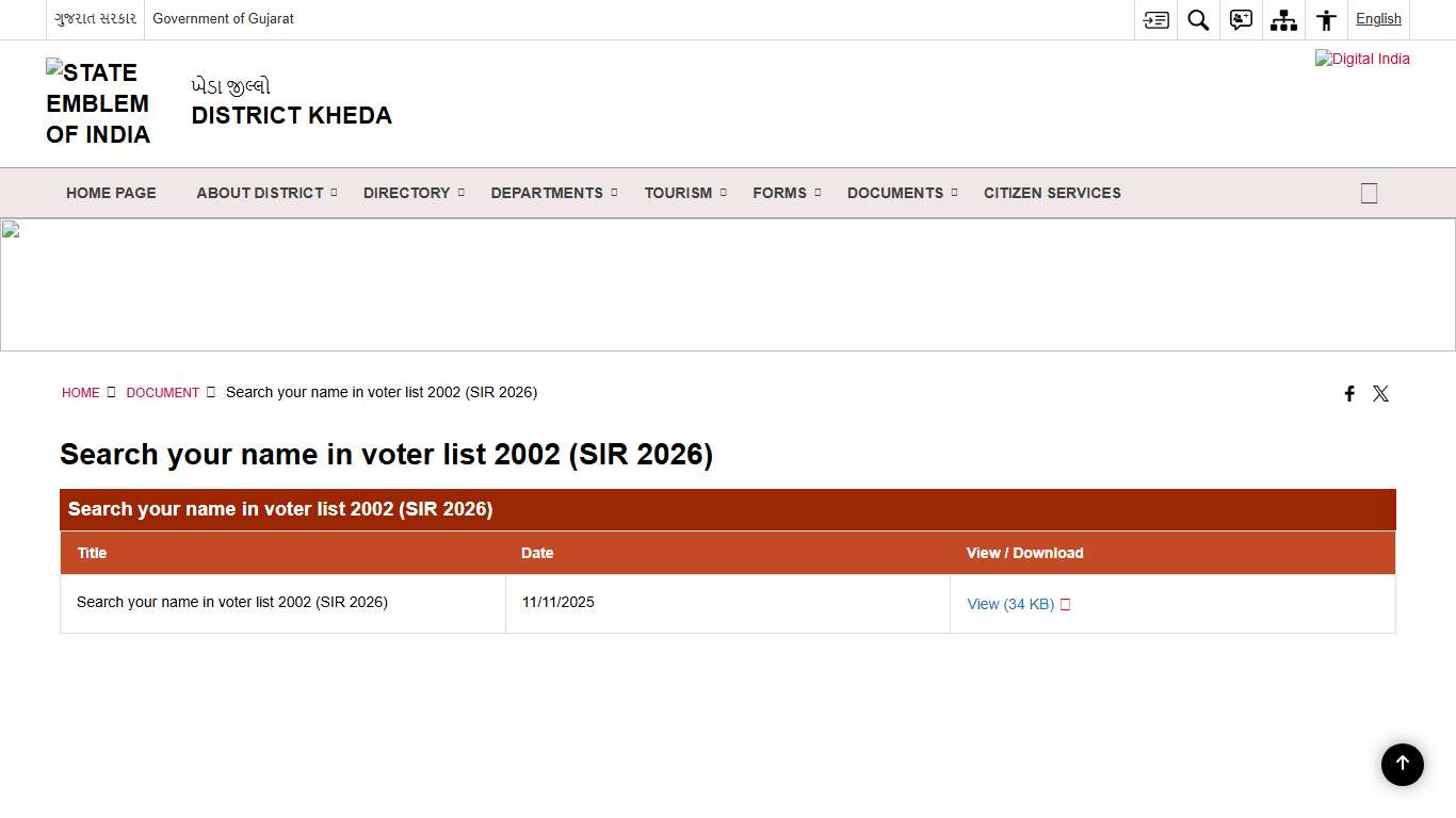 Search your name in voter list 2002 (SIR 2026) District Kheda, Government Of Gujarat India