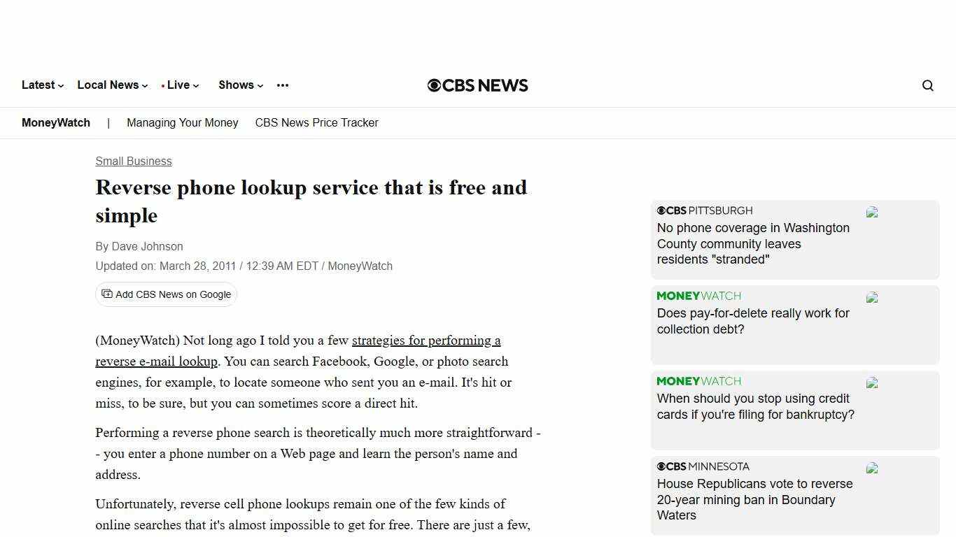 Reverse phone lookup service that is free and simple - CBS News